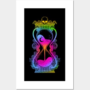 Antique Hourglass illustration with skull and stars. Memento mori Posters and Art